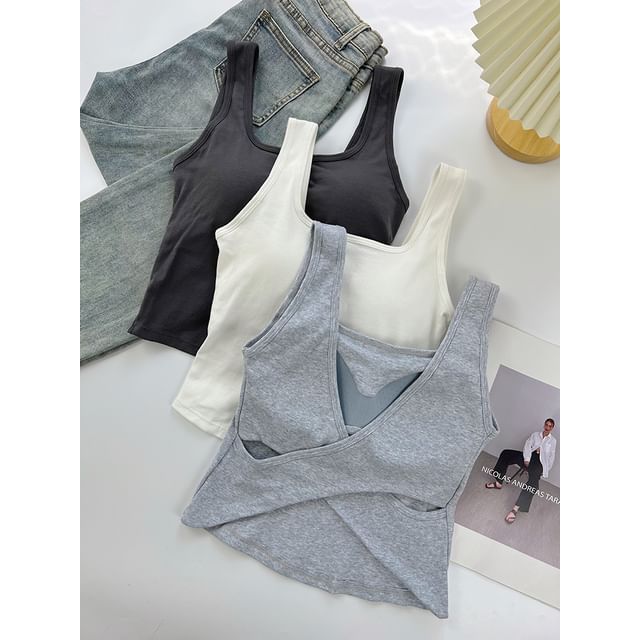 DIYI-Square Neck Plain Padded Tank Top