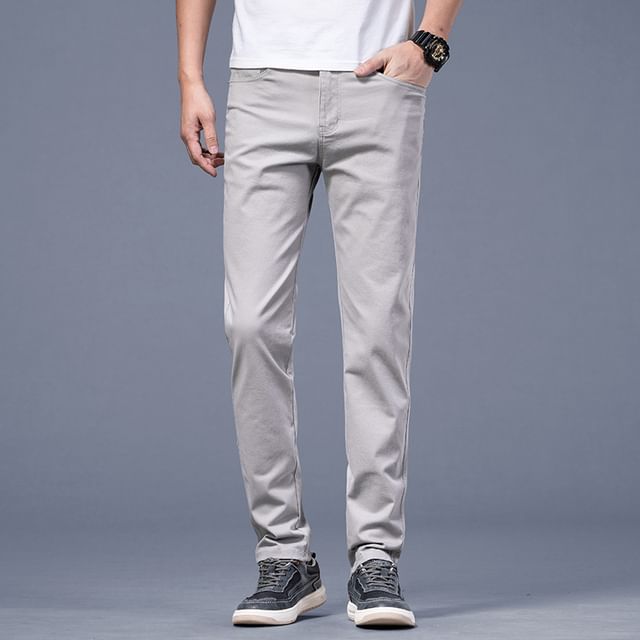 Nataro-Mid Rise Plain Straight Leg Pants