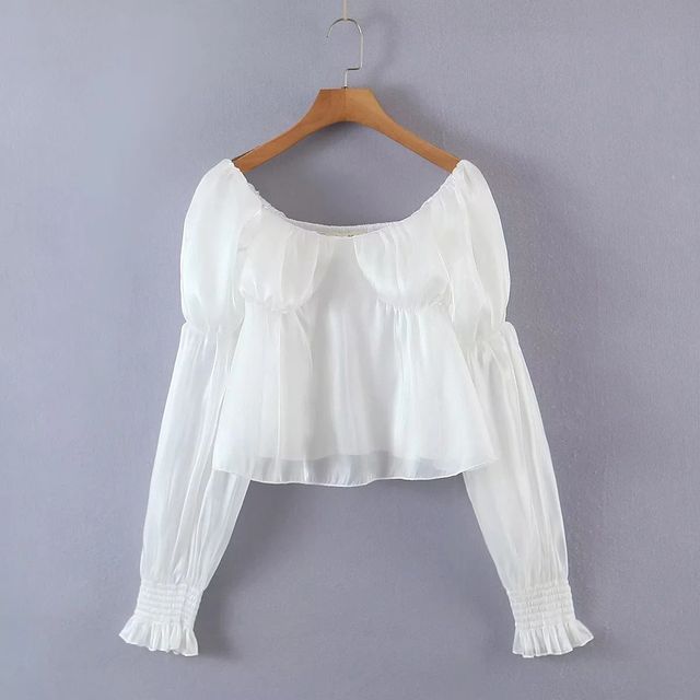 white flowy top long sleeve
