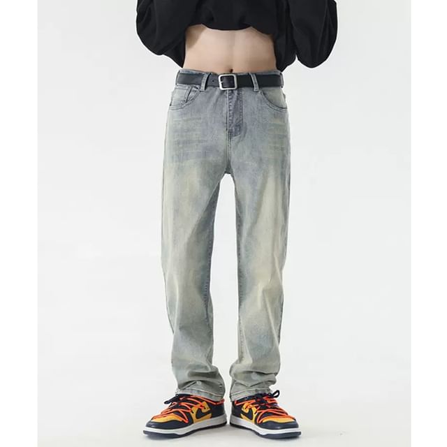 FOEV-Mid Rise Washed Loose Fit Jeans