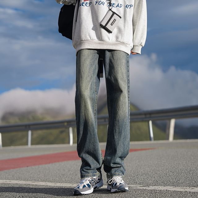 FOEV-Mid Rise Washed Loose Fit Jeans