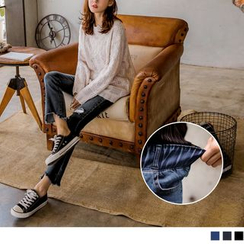 OrangeBear - Frayed Asymmetric Hem Boot-Cut Jeans OrangeBear - Frayed Asymmetric Hem Boot-Cut Jeans