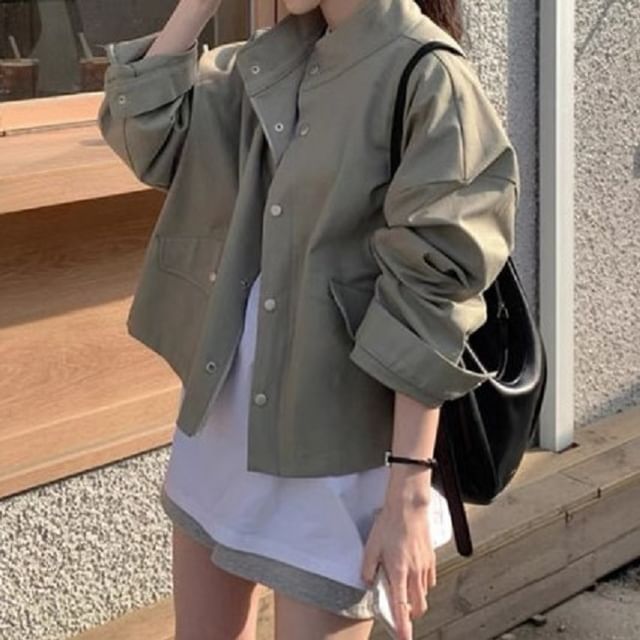 Cloud Nine-Stand Collar Plain Zip-Up Jacket