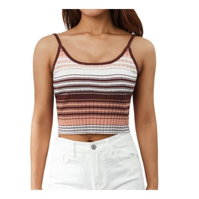 Rosesand-Striped Knit Crop Camisole Top