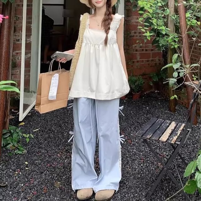 Square Collar Cami Top Pocketed Wide Leg Pants Sets main image 1
