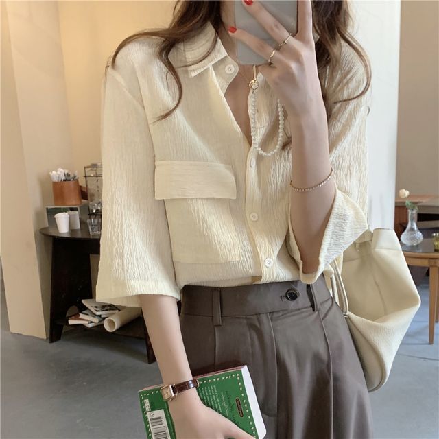 Moon City-34-Sleeve Plain Blouse