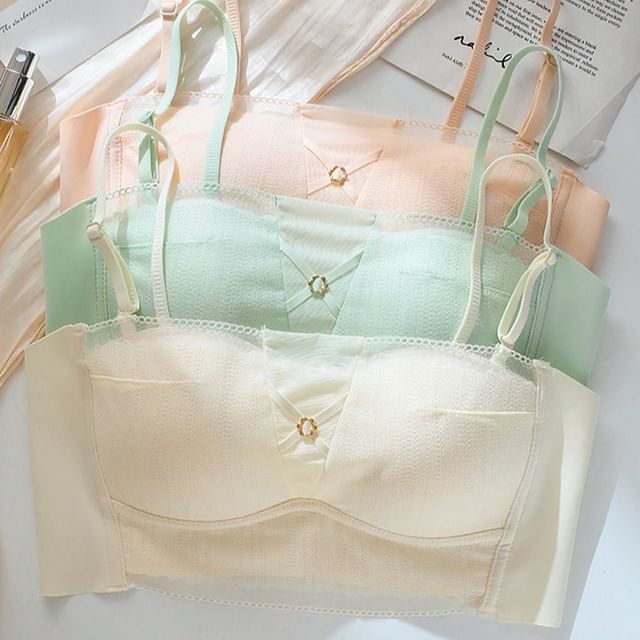 Gecko-Plain Mesh Panel Wireless Bra