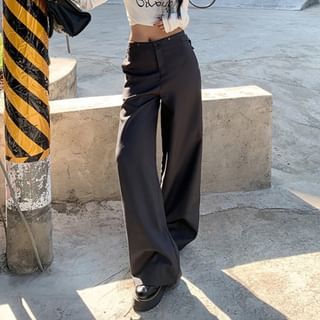 Rosesand-Mid Rise Plain Baggy Pants