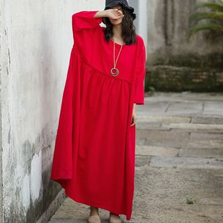 Calo Rosa - Loose Fit Long Sleeve Linen-Blend Dress | YesStyle