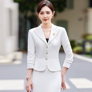 Princess Min Lapel Collar Plain Single Breasted Blazer / Mid Rise Midi