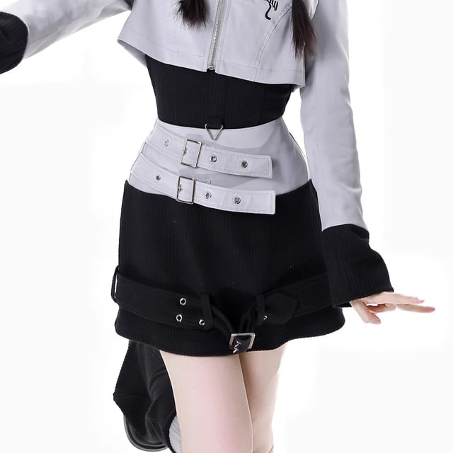 Florimi-High Rise Two Tone Mini A-Line Skirt