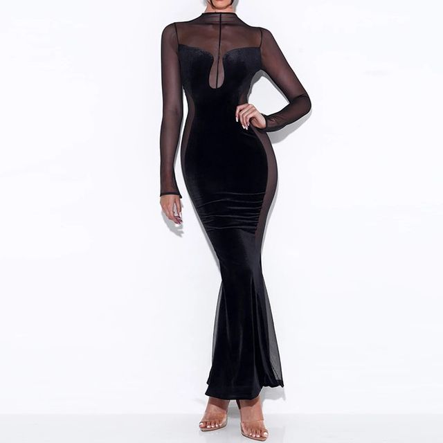 knee length dresses for ladies Aden Mesh Sweater Maxi Dress Black — Glam Boutique IN