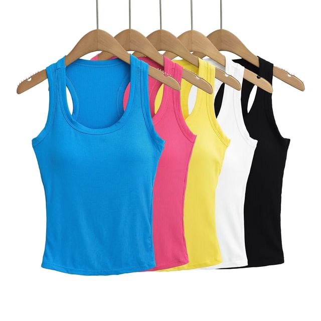 Asiris-Plain Ribbed Racerback Tank Top