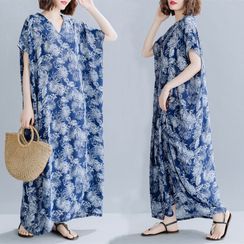 Ebbie - Short-Sleeve Floral Print Maxi A-Line Dress