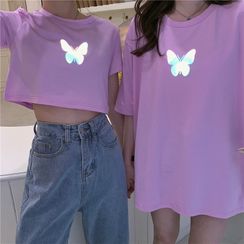 Happy Bird - Butterfly Print Short-Sleeve T-Shirt Happy Bird - Butterfly Print Short-Sleeve T-Shirt