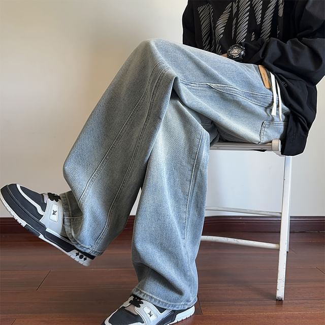 Priam-Mid Rise Washed Panel Straight Leg Jeans