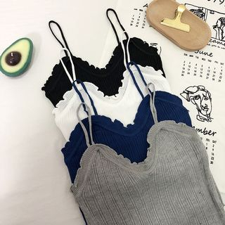 Maisee-Ribbed Spaghetti Strap Top