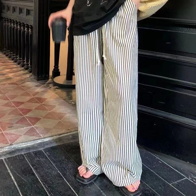 Everose-High Waist Striped Wide Leg Pants