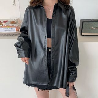 vegan leather shirt jacket