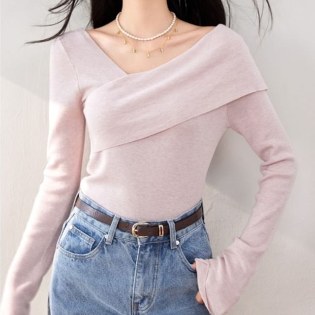 Dragan Pulse-Long Sleeve One Shoulder Plain Knit Top