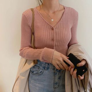 v neck ribbed cardigan