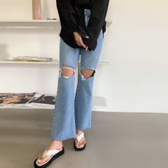 PPGIRL - Fray-Hem Boot-Cut Jeans PPGIRL - Fray-Hem Boot-Cut Jeans