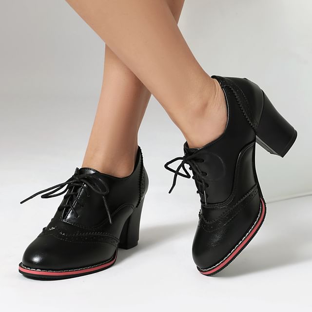 Megan-High Heel Brogue Lace-Up Oxfords