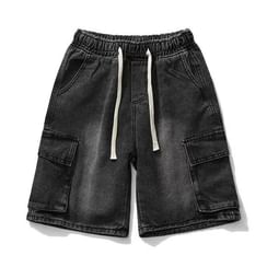 Mid Rise Washed Denim Shorts