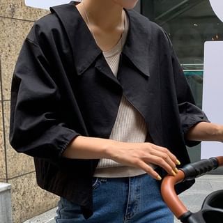 Jesong-34 Sleeve Collared Plain Shirt
