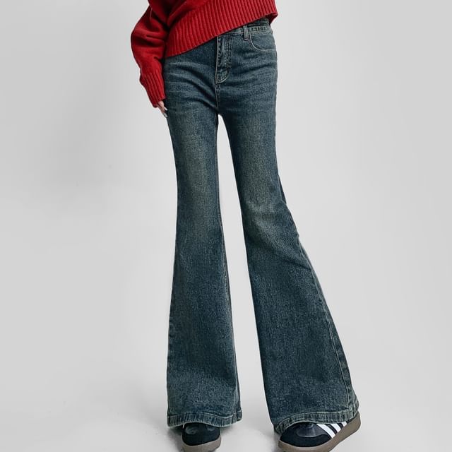 LIVIE-High Rise Washed Flared Jeans