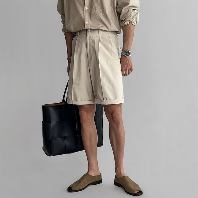 mopagrati-Mid Rise Plain Wide Leg Shorts