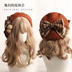 AOI - Plaid Bow Wool Beret Hat