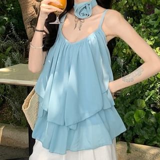 Trendycas-Plain Ruffle Cami Top
