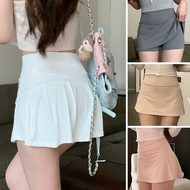 KUMI-High Rise Plain Mini A-Line Skirt