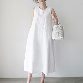 Everose-Sleeveless Plain Midi A-Line Dress