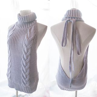 monroll-Backless Halter Knit Top