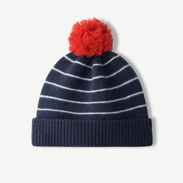 HARPY-Striped Pom Pom Knit Beanie