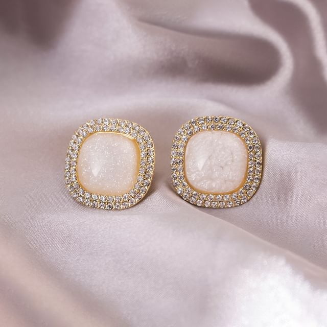 Gaya-Rhinestone Square Stud Earring