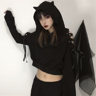 cat ear crop top hoodie