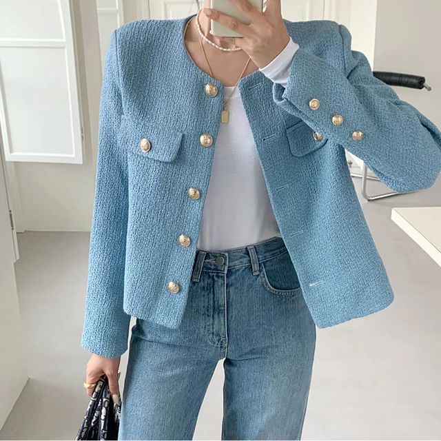 Maisee-Tweed Button-Up Jacket