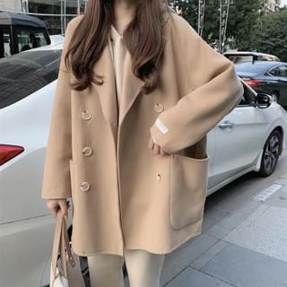 Sienne Notch Lapel Plain Double-Breasted Coat Sale