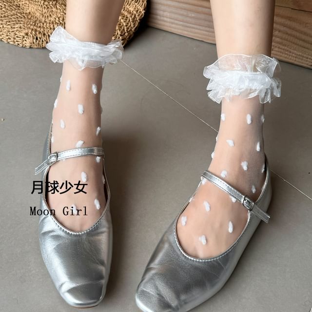 Maisee-Ruffle Dotted Ruffled Mesh Socks