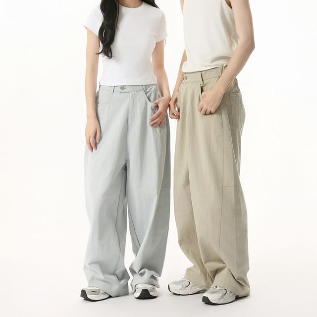 FAERIS-Mid Rise Washed Wide Leg Jeans