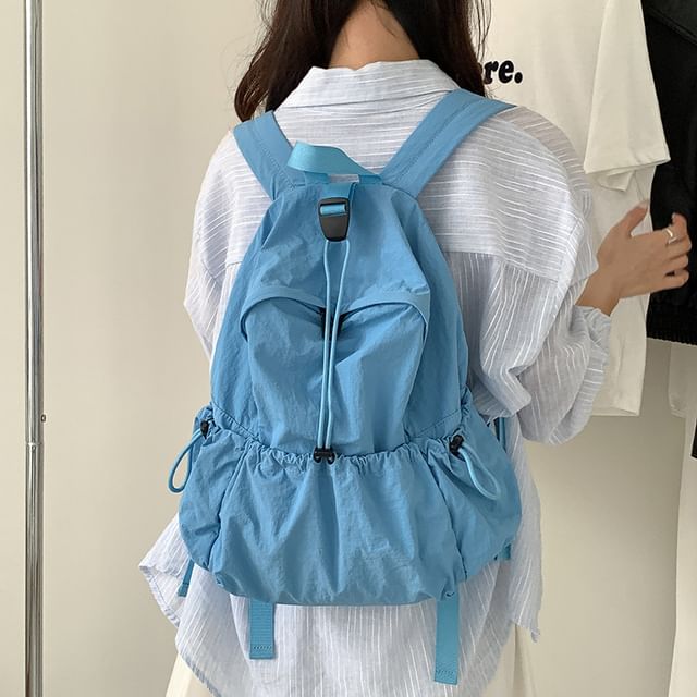 FAYLE-Plain Drawstring Nylon Backpack