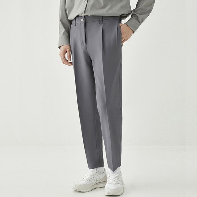 Nightbell-Mid Rise Plain Cropped Tapered Pants