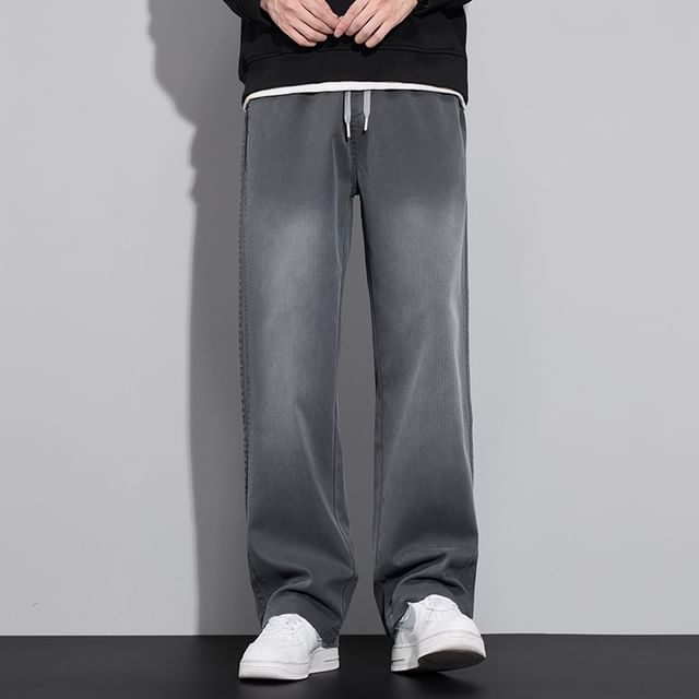 Denimic-Mid Rise Washed Wide Leg Jeans