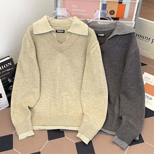 Whyessa-Collar Plain Mock Two-Piece Sweater