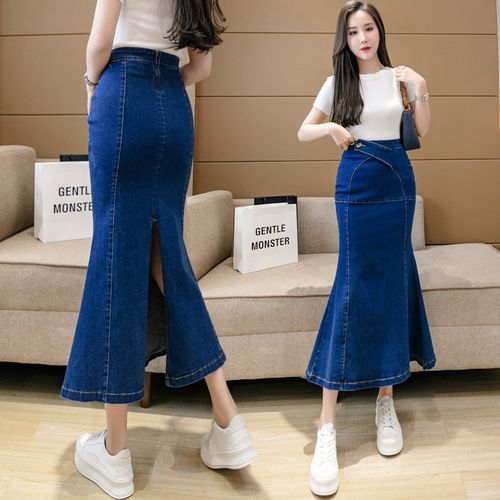 タグ付き Mermaid Slit Denim Skirt Mサイズ Frigga - High Waist Slit Denim Midi Mermaid Skirt | YesStyle