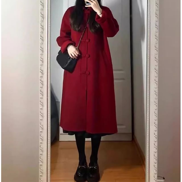 Cossita-Collar Plain Midi Single-Breasted Coat