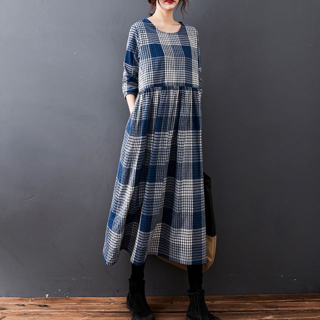RAIN DEER - Long-Sleeve Plaid Linen 